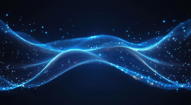 glowing blue digital waves with shimmering particles and flowing light lines conveying calm futuristic motion