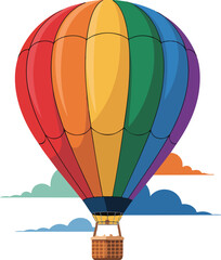 Colorful hot air balloon vector illustration featuring a vibrant spectrum of hues for travel and leisure activities