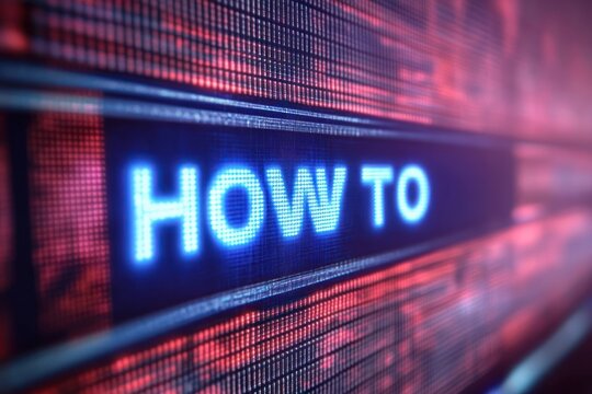 glowing blue HOW TO text on a pixelated LED display with red digital lights and horizontal scanning bars, futuristic and inviting instructional mood