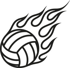 A dynamic vector illustration showcases a volleyball engulfed in stylized flames, , symbolizing speed, power, and competitive spirit