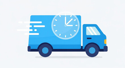 Delivery truck with clock on the side, fast shipping concept image