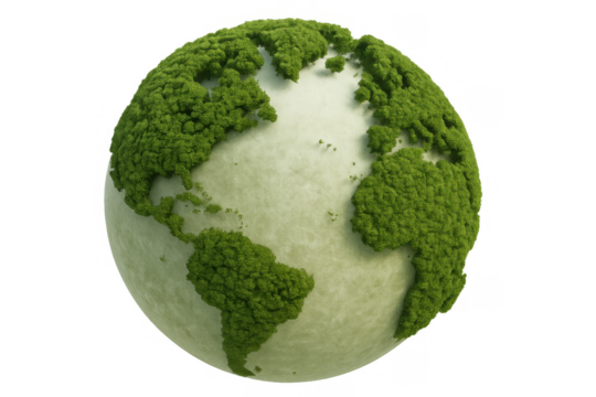 Green earth globe showing continents created from lush vegetation for environmental conservation and sustainability concept