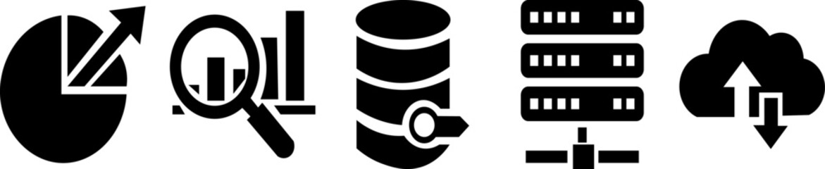 Data analytics database server storage cloud computing and business solutions icon set