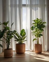 Biophilic Living Space with Houseplants and Natural Textures