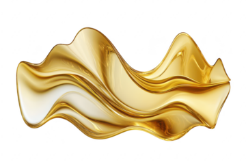 A flowing. abstract golden sculpture with smooth curves and waves. set against a clean white background. ideal for elegance in design and art concepts