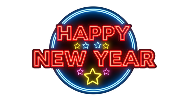 Happy new year neon light sign festive graphic element design