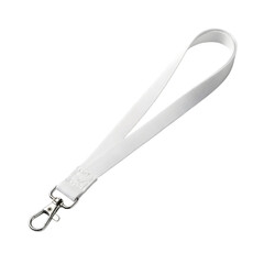 White Lanyard Strap with Metal Clasp and Ring on Black Background Keywords: lanyard, strap, white, fabric, textile, accessory, neck strap, id holder isolated on a transparent background