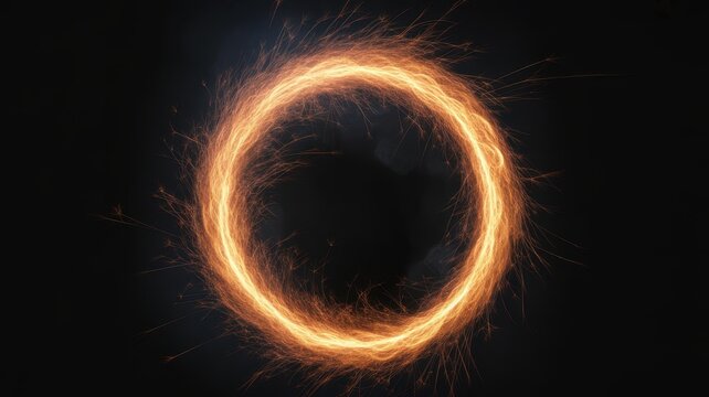 Dynamic fiery ring of swirling orange sparks and particles light