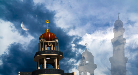 Masjid dome islam moon star night isra miraj namaz sky dark background mubaruk greeting islam ramadan element masjid aqsa hajj kaaba umrah eid arabian religion islamic arab muslim greeting miraj kaaba