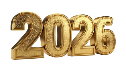 Ornate golden textured 2026 3d rendering, new year's celebration