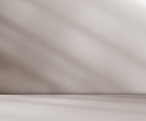 Begie background wall floor with shadow flower gradient peach color backdrop, minimal podium stage loft for presentation product, empty mockup stand interior