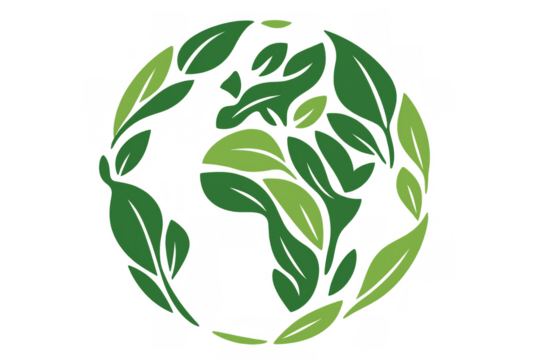 Earth globe made from green leaves representing nature, environment, ecology, and global sustainability concept