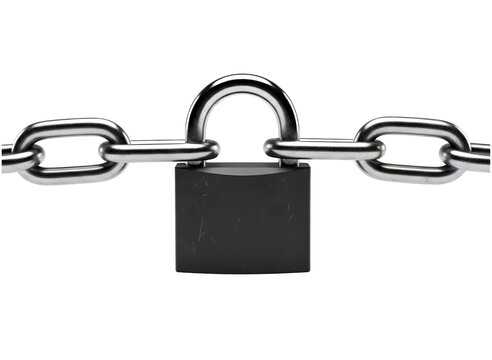 Black padlock and chain isolated on transparent background - Powered by Adobe