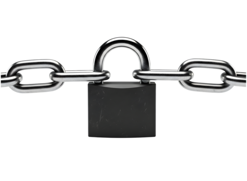 Black padlock and chain isolated on transparent background