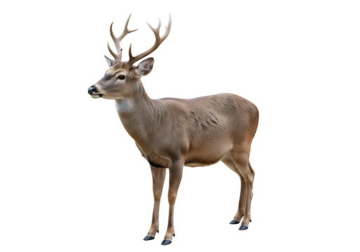 Majestic buck with impressive antlers stands tall, a symbol of wilderness and resilience, perfect for nature documentaries or wildlife conservation campaigns