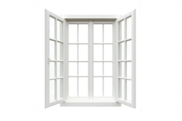 A bright and airy interior scene featuring an open white window with multiple panes. inviting natural light into the room. creating a sense of openness and tranquility