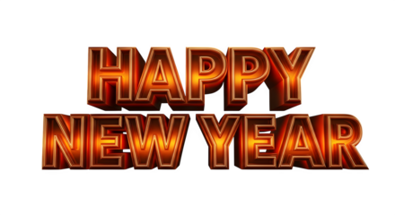 Happy new year" 3d fiery text greeting on transparent background