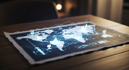 Global Connectivity Displayed Via An Augmented World Map On Table