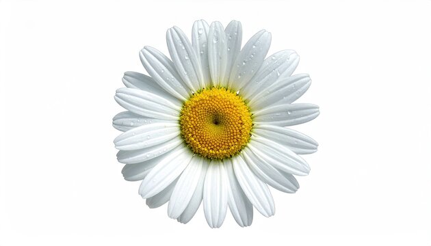 White daisy blossom with dew, sunny yellow center