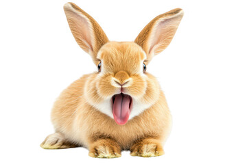 Obraz premium A cute. fluffy rabbit with large ears and a playful expression. sitting on a white background. its fur and lively demeanor. ideal for animal-themed projects or educational materials