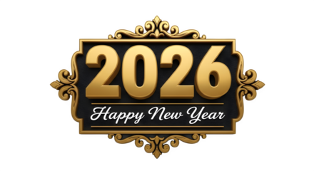 Shiny 2026 happy new year festive golden frame luxury greeting