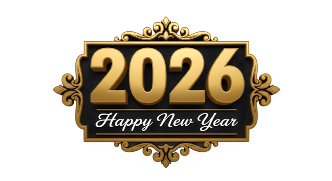 Shiny 2026 happy new year festive golden frame luxury greeting