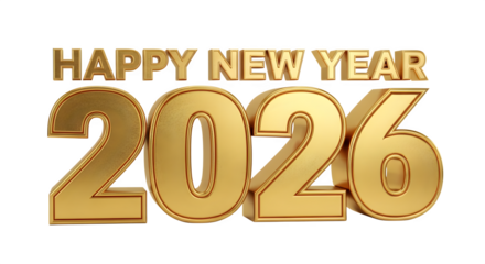 Happy new year 2026 elegant 3d golden text isolated on background.