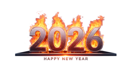 Happy new year 2026 celebration with fiery burning digits