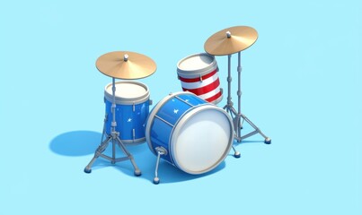 Stylized drum kit illustration musical instrument drumming percussion render