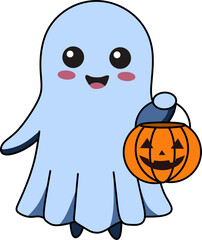 Smiling Ghost with Pumpkin Art