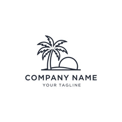 Fototapeta premium Minimalist Palm Tree and Sunset Logo Design for Tropical Brands.