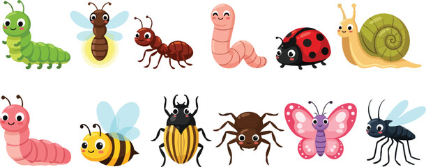 Colorful insect collection a vibrant array of cute cartoon bugs. © Angela