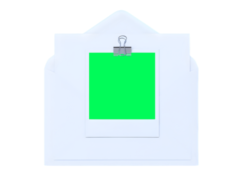 Envelope with a blank green screen photo clipped to paper, isolated on transparent background - Powered by Adobe