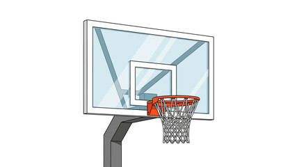 A basketball hoop with a glass backboard and a red rim stands out against a plain white background © Rohim
