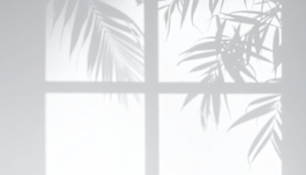 Window shadow of palm leaves on a white wall - Powered by Adobe