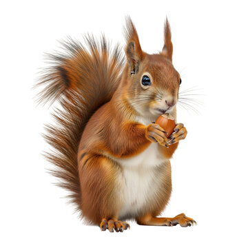 Red squirrel holding a nut isolated on a transparent background animal rodent