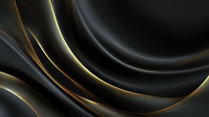 Elegant Black Silk Waves with Golden Highlights, Luxurious Abstract Background.