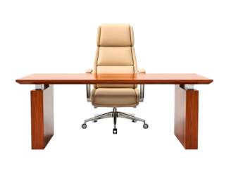Modern executive office desk and chair isolated on transparent background