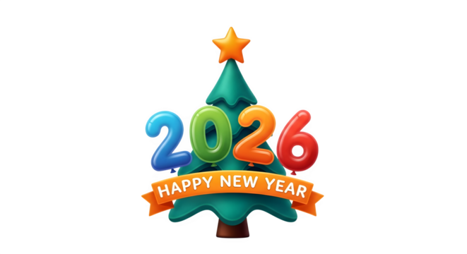 2026 happy new year holiday greeting card with festive tree