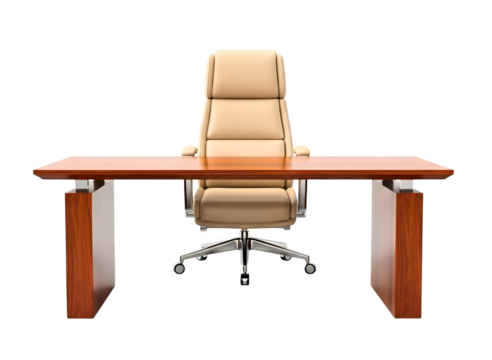 Modern executive office desk and chair isolated on transparent background