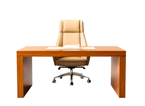Executive office desk and chair isolated on transparent background