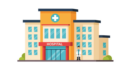 Naklejka premium Modern hospital building with doctor, perfect for healthcare promotions today