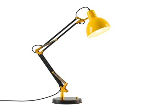 Yellow architect desk lamp isolated on transparent background