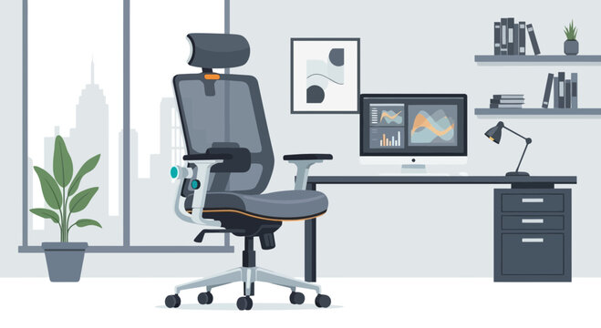 Modern ergonomic chair in office setup, promoting comfort and productivity