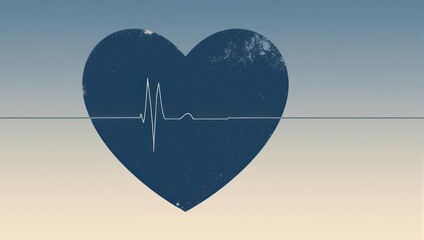 Blue heart with electrocardiogram line on a gradient background, symbolizing health and medical care.