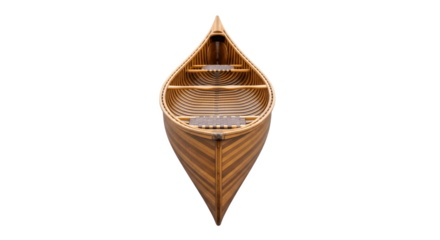 Wooden Canoe Front View Isolated on White Background.