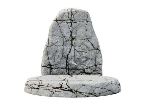 Cracked stone pedestal and rock isolated on transparent background