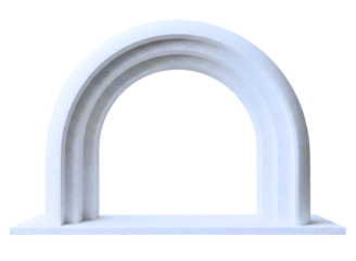 Minimalist concrete archway with textured surface isolated on transparent background