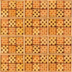 Fototapeta premium Seamless 4k photo texture of oak wood veneer tile ornament surface material. Baroque style furniture pattern.