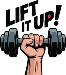 Human hand gripping a heavy dumbbell, representing strength and fitness, presented as a clear vector illustration.